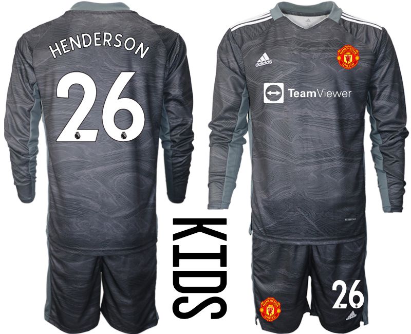 Youth 2021-2022 Club Manchester United black long sleeve goalkeeper #26 Soccer Jersey->youth soccer jersey->Youth Jersey